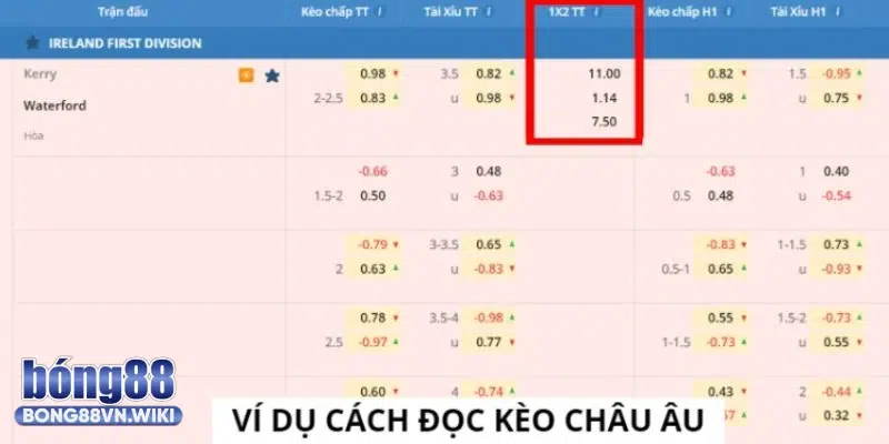 Bảng kèo tại trận đấu Kerry và Waterford