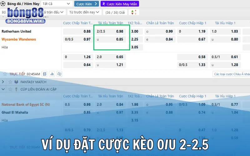 Ví dụ dễ hiểu khi chơi hình thức cược trên dưới 2.25