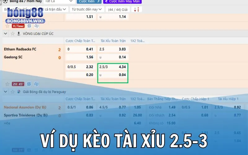 Ví dụ về cược O/U 2.5-3